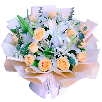 长春16朵香槟玫瑰2支百合，爱的温暖和幸福
